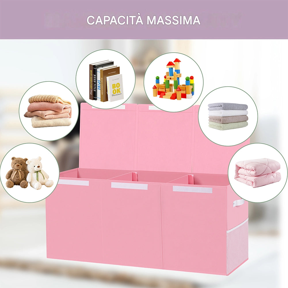 Contenitore Box 3 Scomparti Rosa Scatola Cesta Giocattoli Organizer Multiuso