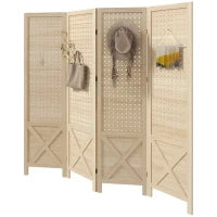 Paravento Interno In Legno 4 Pannelli Separatore Di Ambienti Pieghevole Pannello Perforato 152 x 1.7 x 144.5 cm Legno Naturale