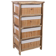 Cassettiera in legno con 4 cassetti in bambù foderati 40x29x73