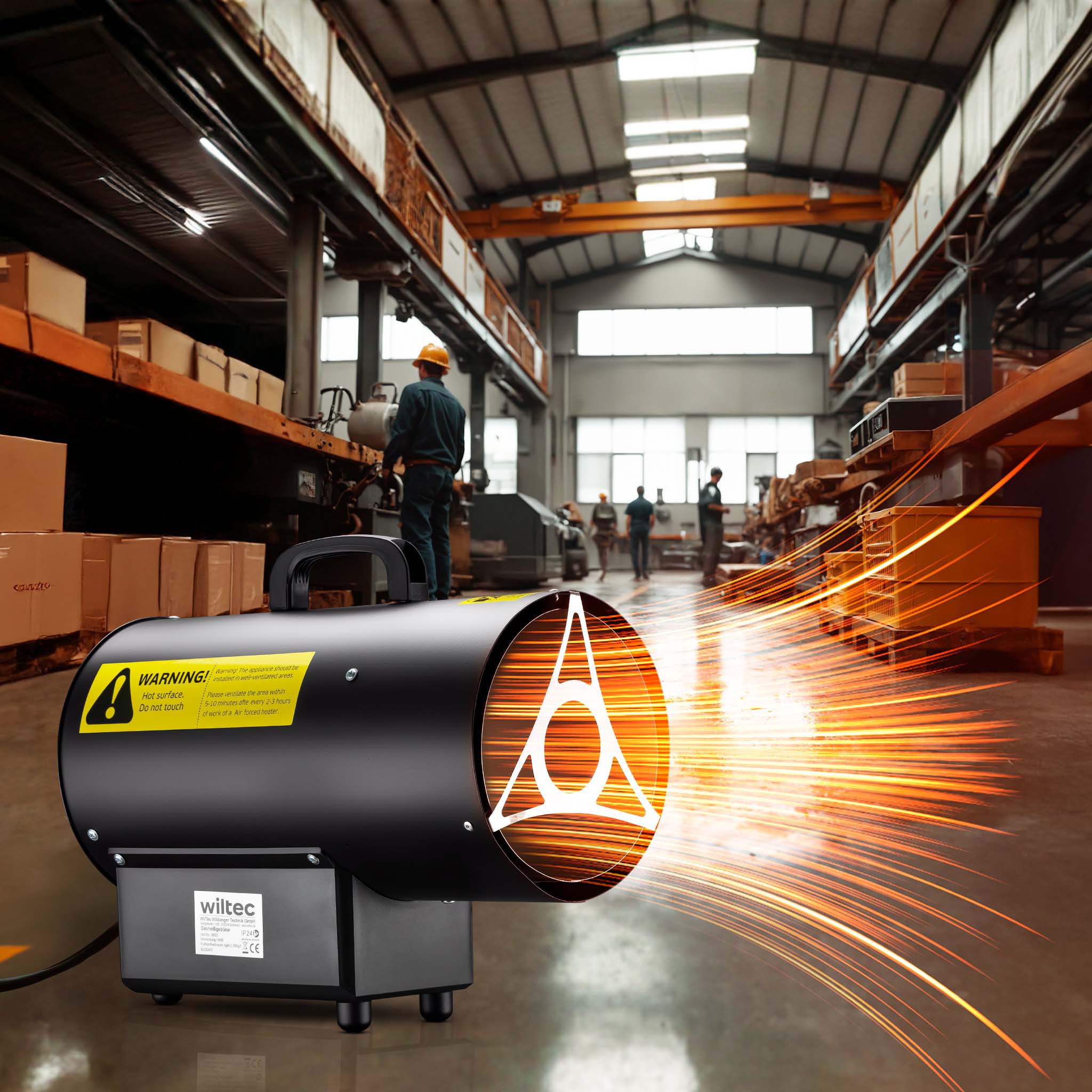 Cannone aria calda a gas GPL, con avviamento piezoelettrico, regolatore e tubo 1,5 m, Generatore calore