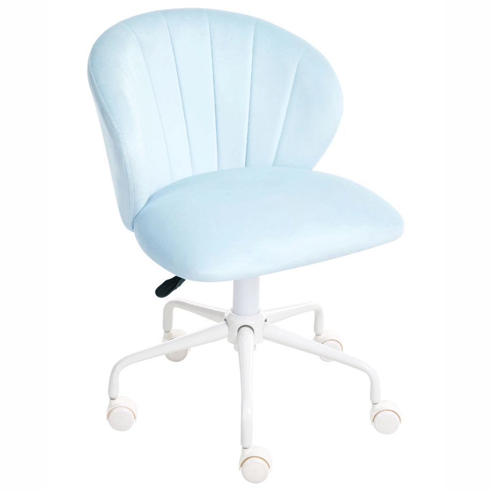 Sedia da scrivania da ufficio girevole in velluto azzurro regolabile in altezza