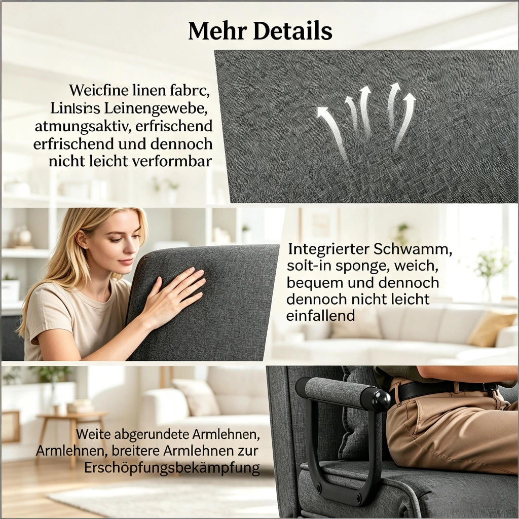 POLTRONA letto 3 in 1 reclinabile 190x74 cm in lino grigio scuro