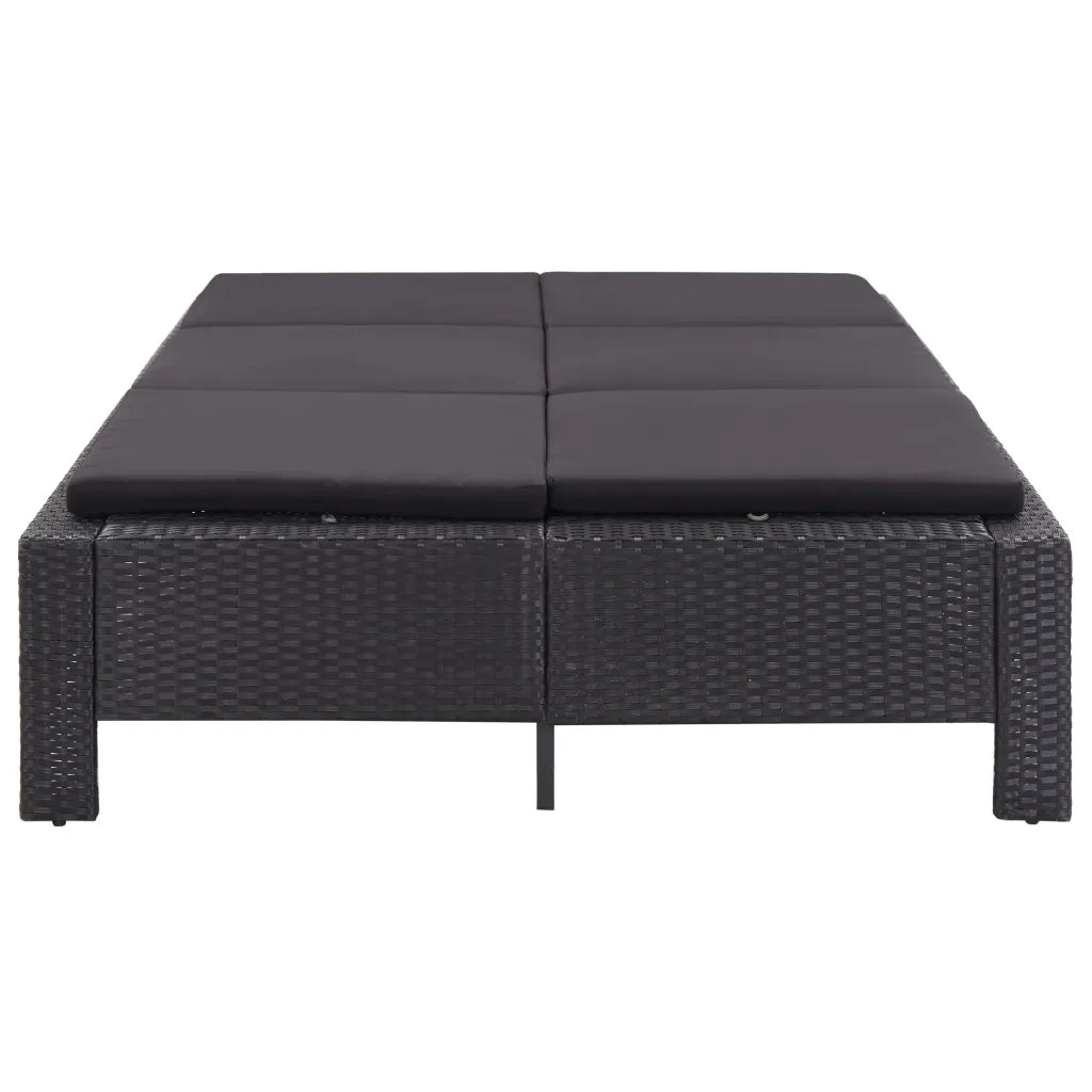 Lettino Prendisole a 2 Posti con Cuscino Nero in Polyrattan 46241