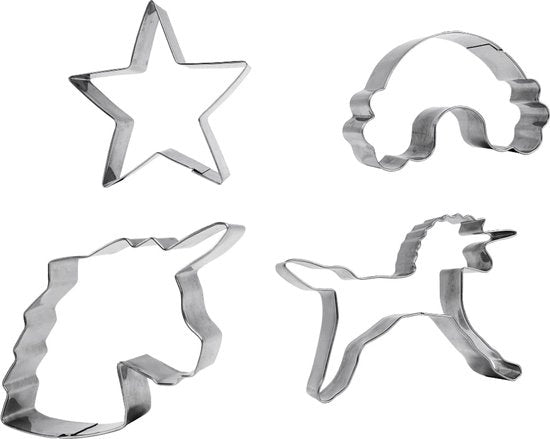 Set di 4 stampi per biscotti o stampi per biscotti unicorn testa unicornica stella arcobaleno acciaio inox altezza 2,5 cm