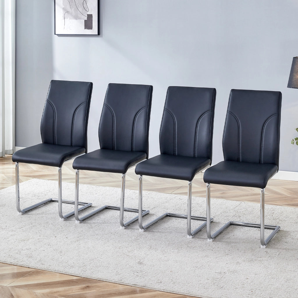 Sedia da pranzo in PU nero - Zephmum - 2 pezzi, gambe in metallo argento, versatile per ufficio e ristorante