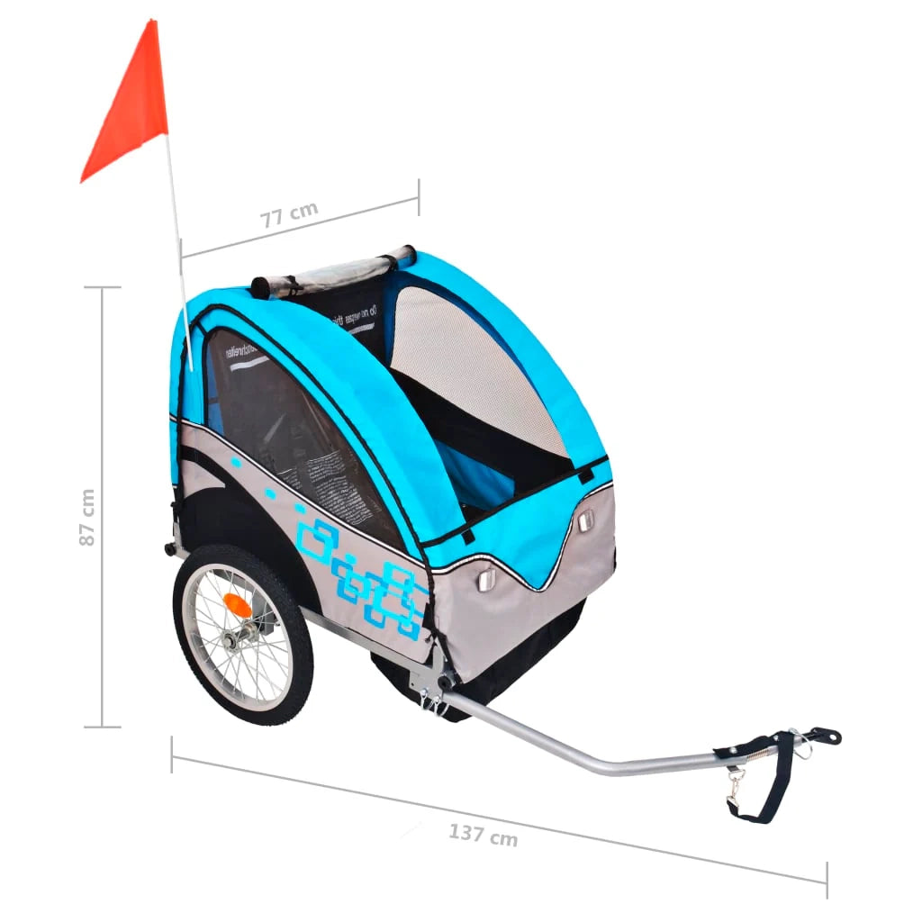 Rimorchio per bicicletta per bambini grigio e blu 30 kg 02_0004488