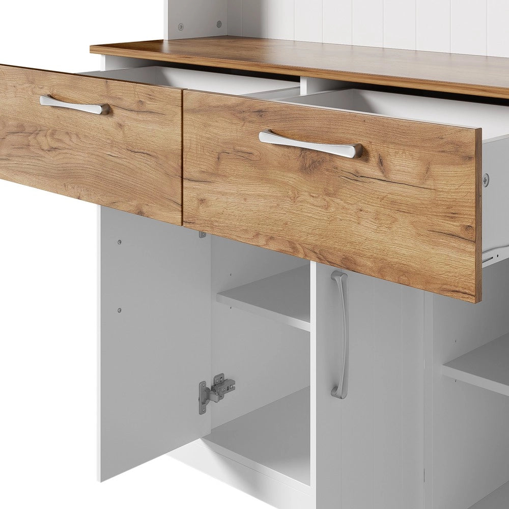 Buffet da Cucina con Vetrina, Cassetti e Ganci ¨C MINIMAL ¨C Bianco, 106x39x176,5 cm
