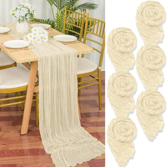 Set di 6 tovaglioli per tavola, beige chiaro, 90 x 300 cm, ivooreo, tessuto di organza rustico, tovaglioli per tavola boho, tovaglioli per tavola con tovagliolo, tenda da sposa per festa di nozze, decorazione per tavola