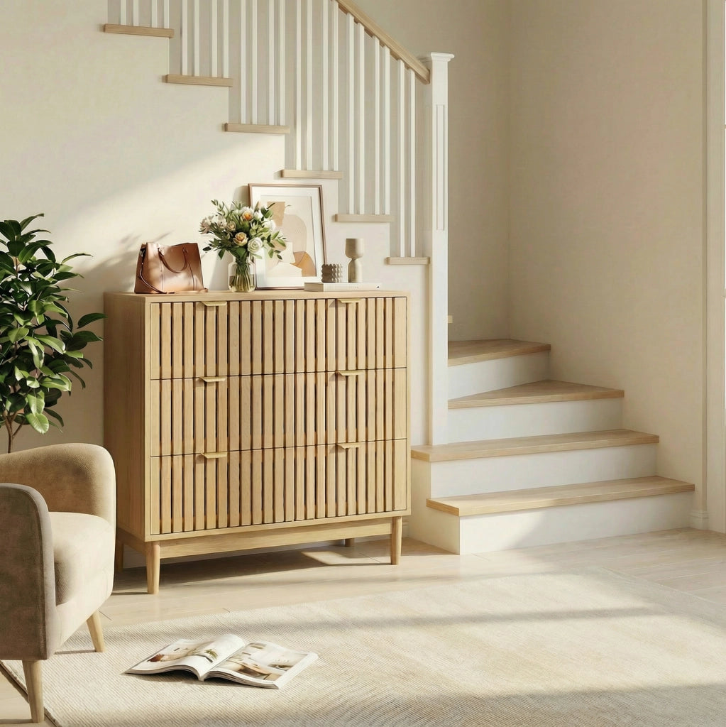Cassettiera 80x39x80 cm con 3 cassetti; struttura stabile in MDF; colore del legno
