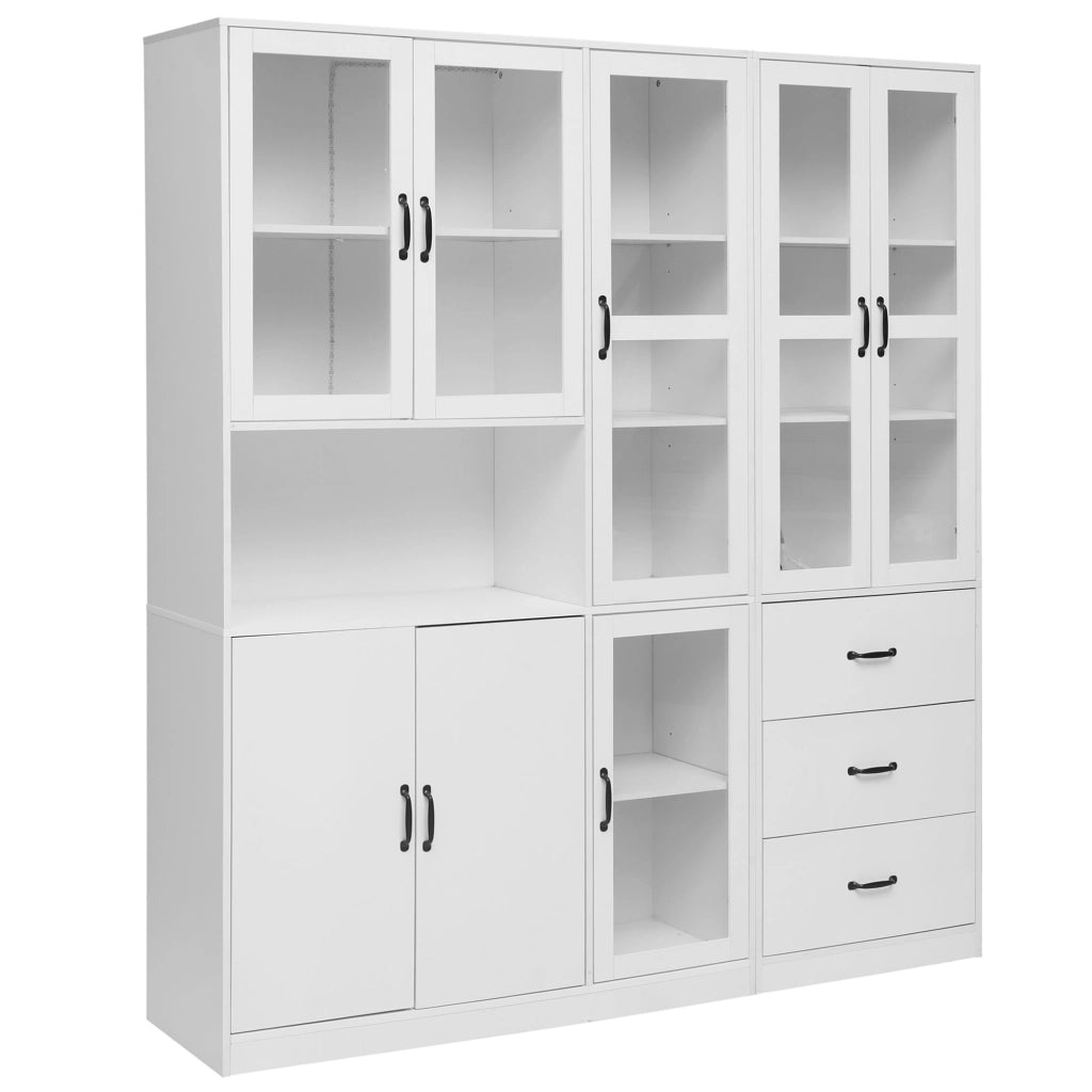 Vetrina combinata bianca con LED USB, 8 ante e 3 cassetti, 180x40x200 cm