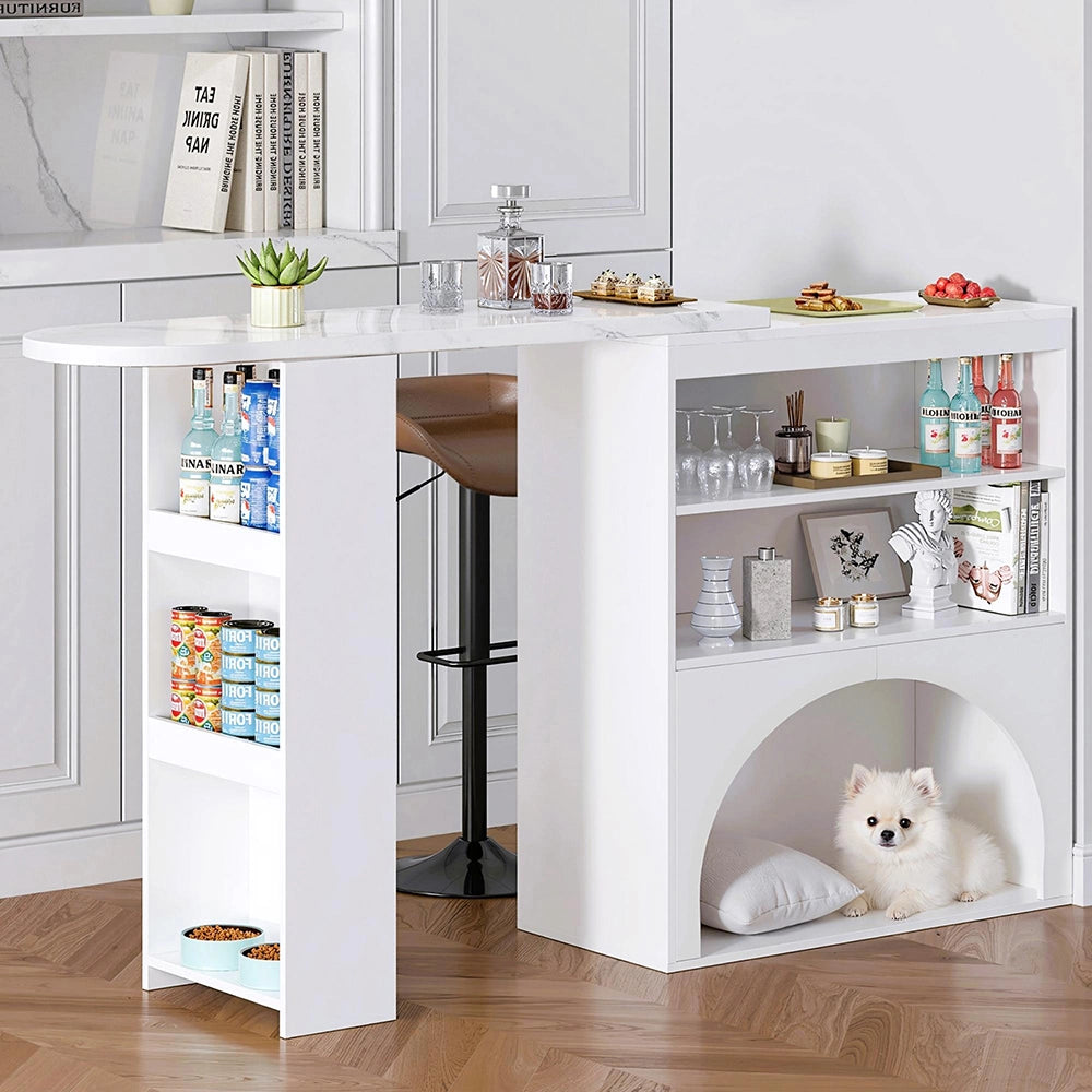 Tavolo bar estensibile - Xylo - piano marmorizzato bianco 120(+80)x40x100cm