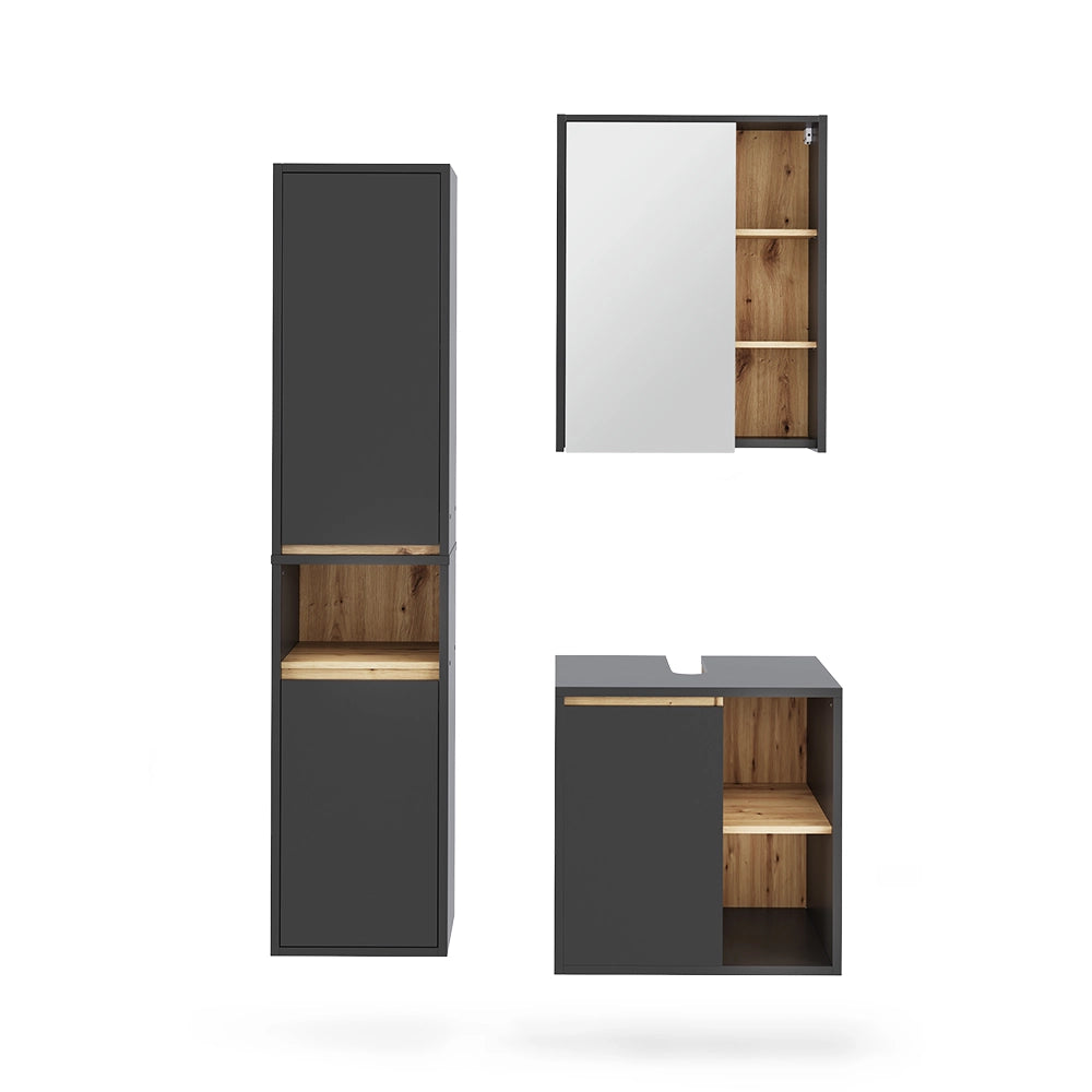Vicco Set di mobili da bagno Grigio/Artisan 3 parti