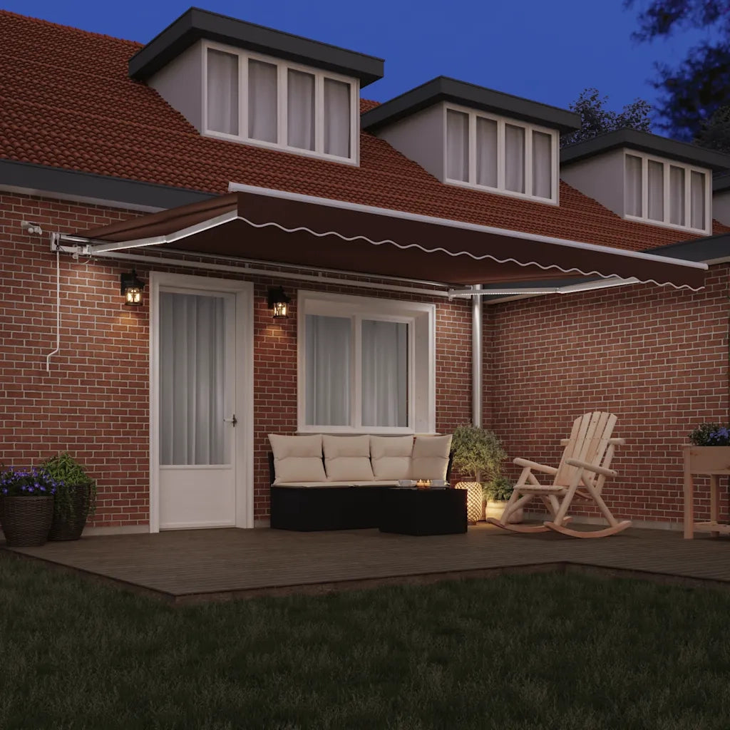 Tenda da Sole Retrattile Automatica con LED Marrone 450x300 cm