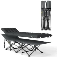 Lettino da Campeggio Pieghevole con Poggiatesta Inclinato e Materasso Rimovibile, 196x68x37 cm, Nero