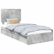 Letto singolo | Letto per adulti | Letto con Contenitore con testiera Grigio cemento 75 x 190 cm