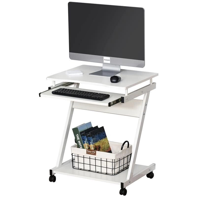 TAVOLO SCRIVANIA PORTA PC PIANO TASTIERA A SCOMPARSA E 4 RUOTE BIANCO