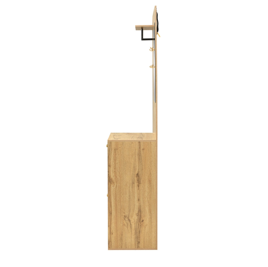 Mobile ingresso con specchio; seduta imbottita e ripiani regolabili 110 x 37 x 185;5 cm; nero e naturale