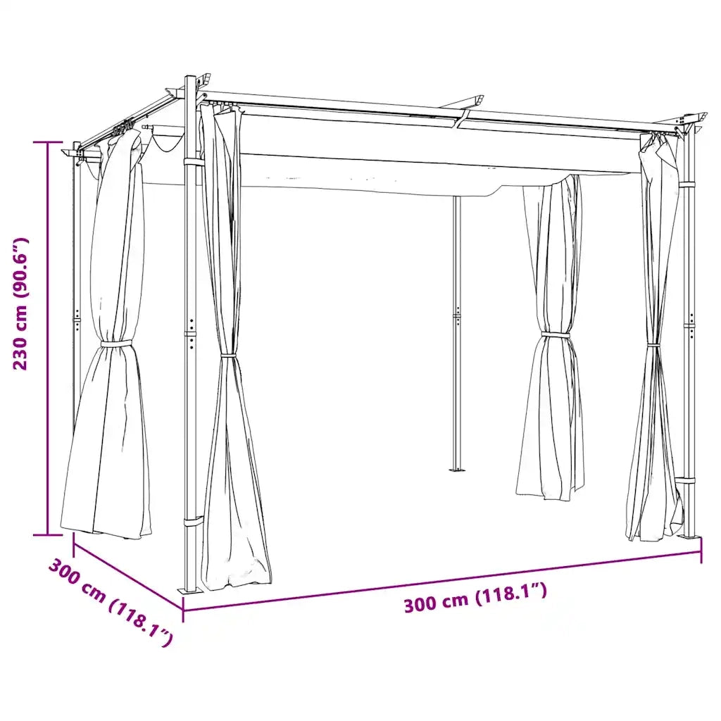 Gazebo con Tende 3x3 m Crema in Acciaio 48050