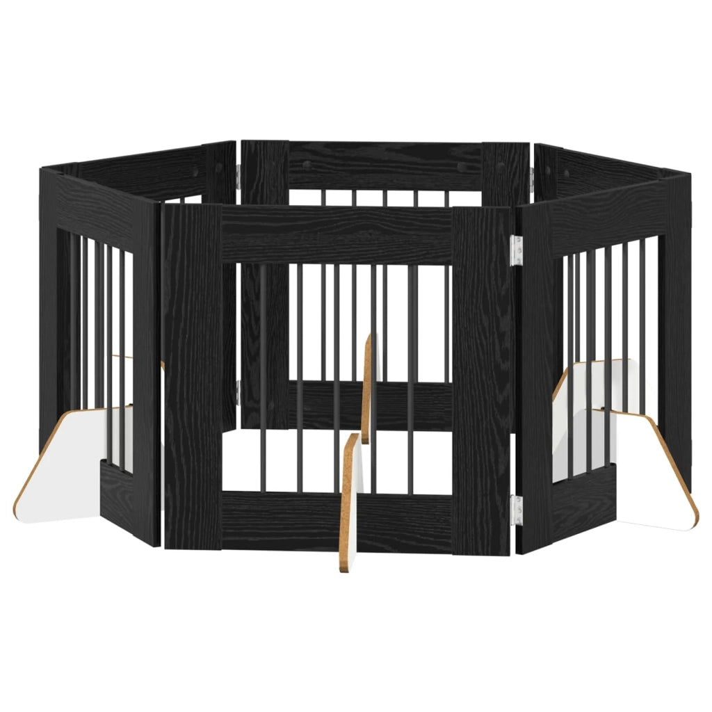 Cancello per cani pieghevole con supporti 6 pz Rovere Nero 892157