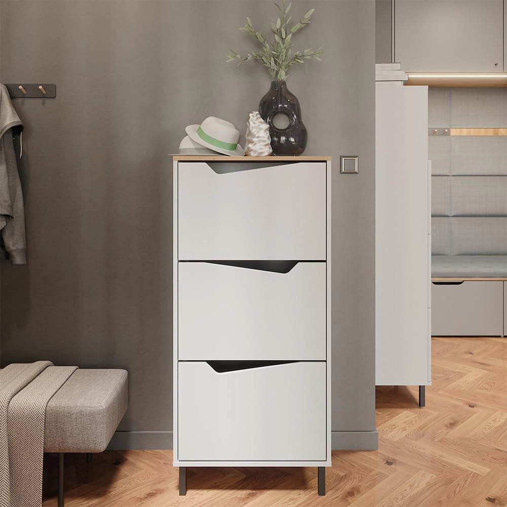 Scarpiera da ingresso Marelle, Bianco/Artisan, 60 x 129.5 cm con 3 scomparti