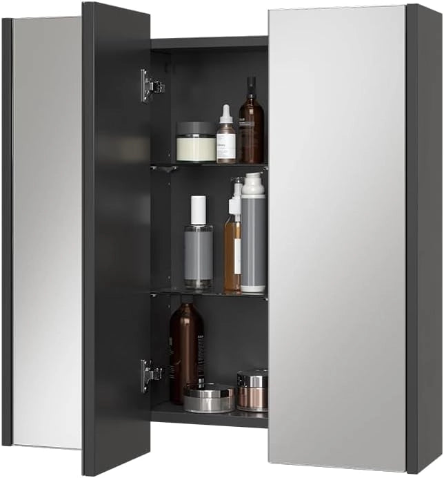 Specchio contenitore bagno Majest, Antracite, 67.4 x 68 cm con 3 porte a specchio