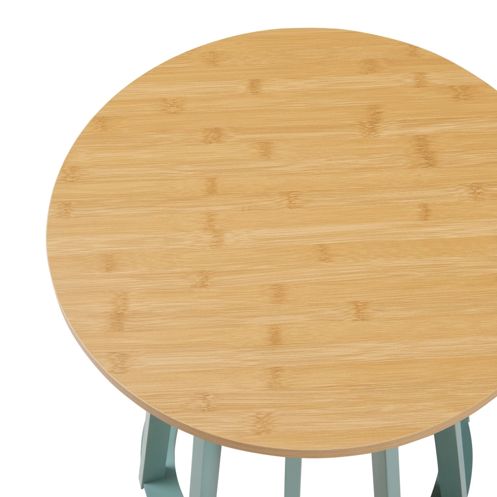 Tavolino da Divano Lensuu con Piano Rotondo in Effetto Rovere e Base Verde Pastello 48 x Ø48 cm [en.casa]