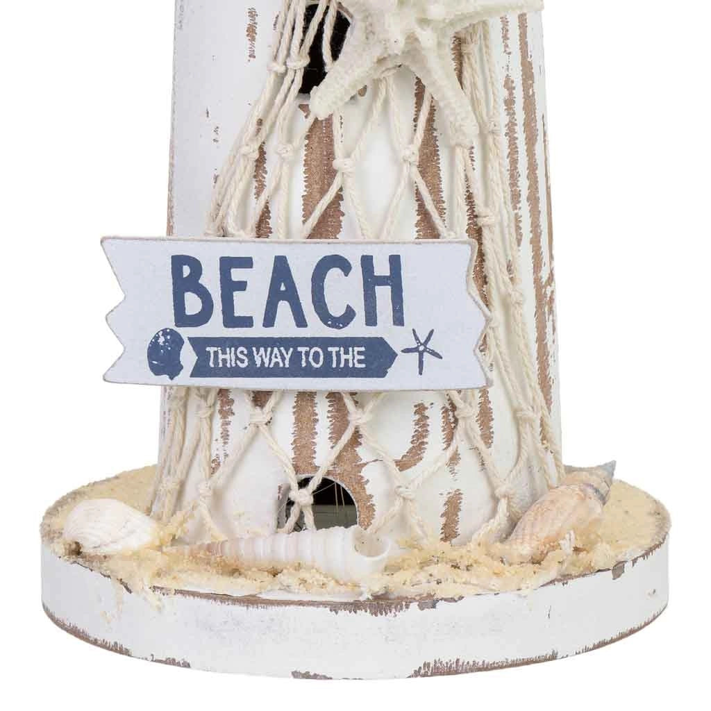 Figura decorativa a forma di faro in legno bianco con LED 12,5x12,5x39 cm