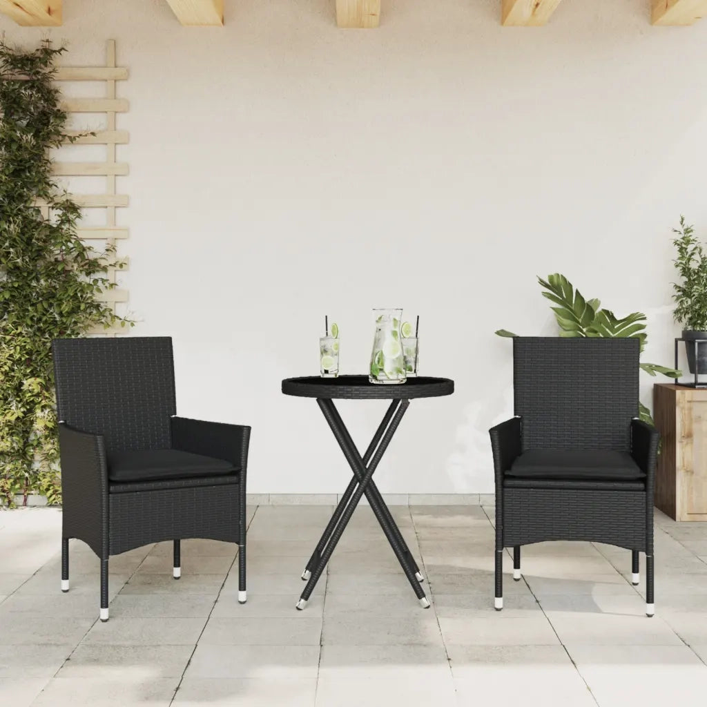 Set da Bistrò 3 pz con Cuscini Nero Polyrattan e Vetro 3278748