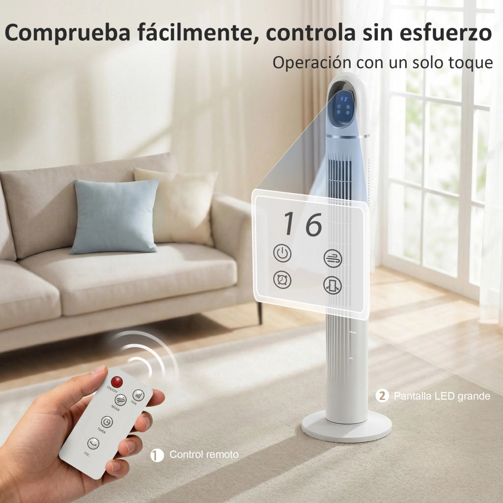 Ventilatore a Torre con Telecomando 3 Velocit¨¤ 3 Modalit¨¤ Timer 24H Oscillazione 70¡ã Display LED ¨C zephmum ¨C Bianco