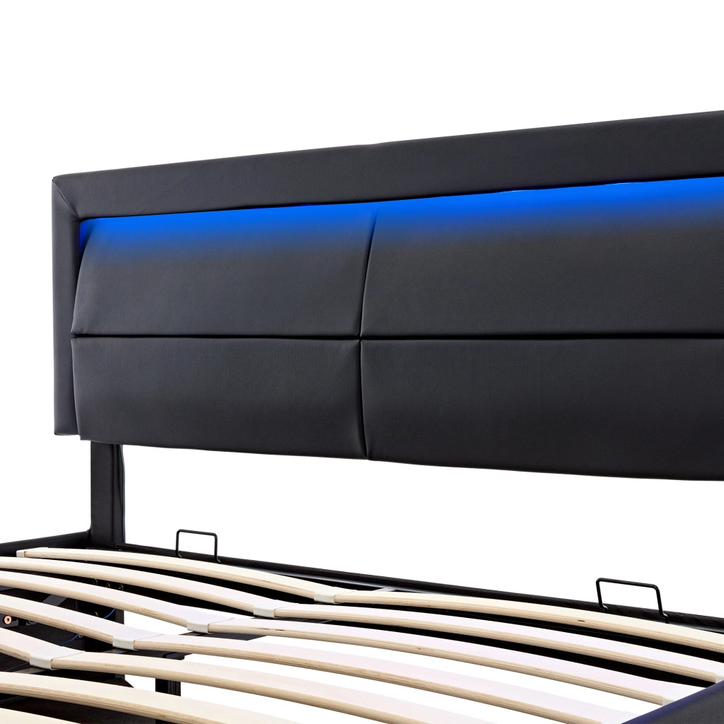 Letti contenitori 160x200 cm; USB; LED e contenitore; PU; nero (Senza materasso)