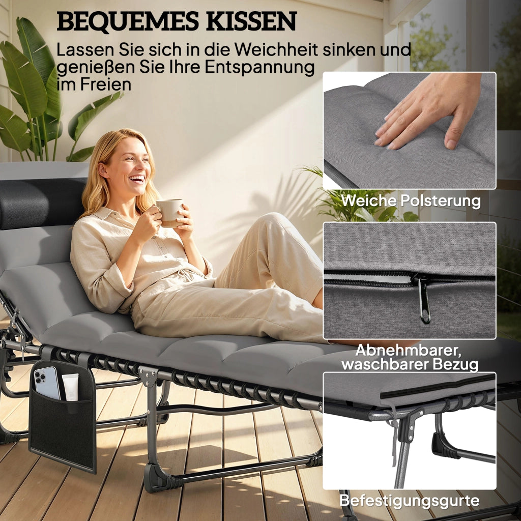 Lettino da giardino pieghevole con schienale regolabile e cuscino ¨C zephmum ¨C grigio