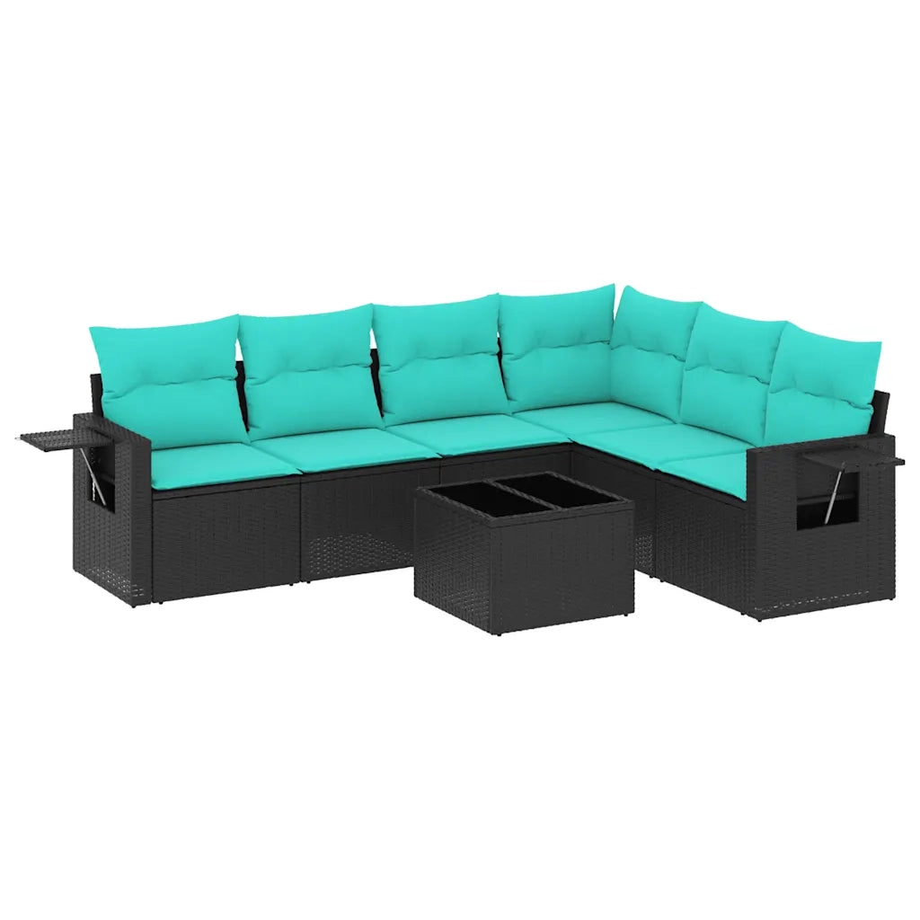 Set Divani da Giardino 7 pz con Cuscini Nero in Polyrattan 3220216