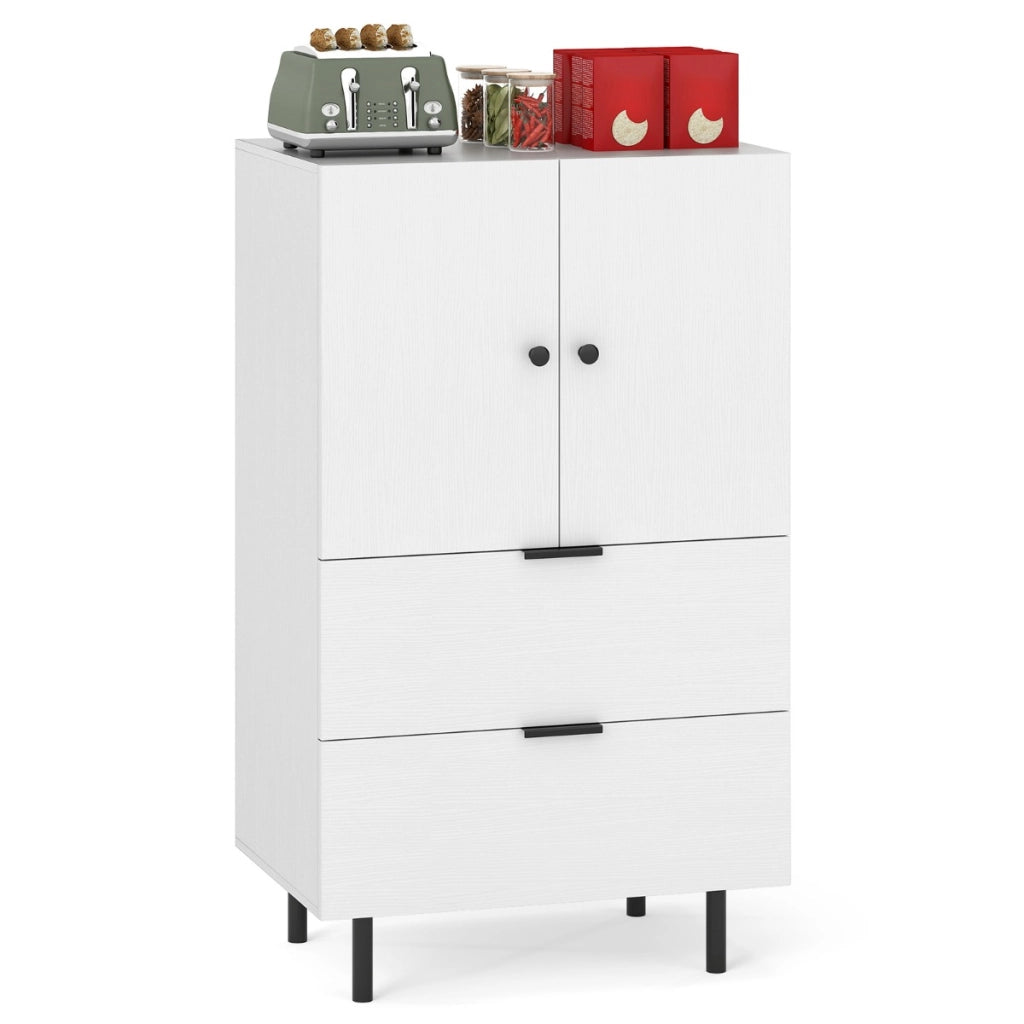Credenza buffet-Armadio da cucina con cassetti e mobile contenitore, Stazione bar da pavimento con gambe in metallo Bianco