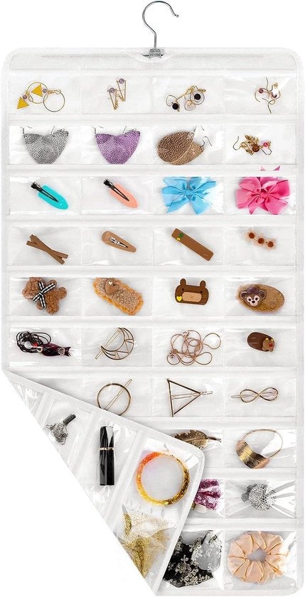 Organizzatore per gioielli da appendere - Borsa di stoccaggio con ganci - Per accessori femminili e gioielli - 80 tasche.