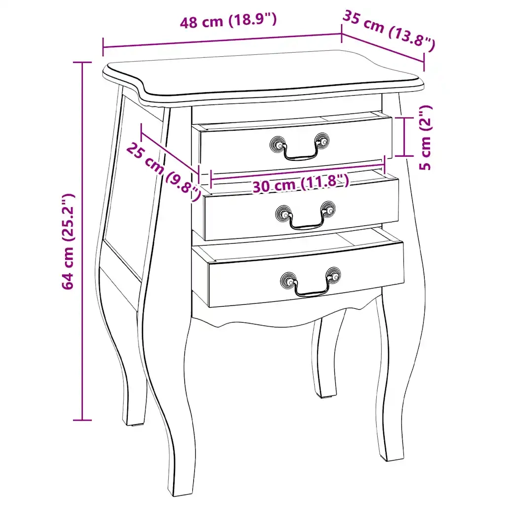 Comodino in Legno Massello di Mogano 48x35x64 cm 244504