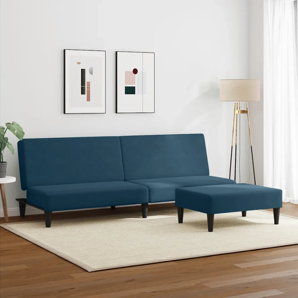 Divano Letto 2 Posti con Poggiapiedi-Sofa Letto 2 Posti-Daybed Blu in Velluto