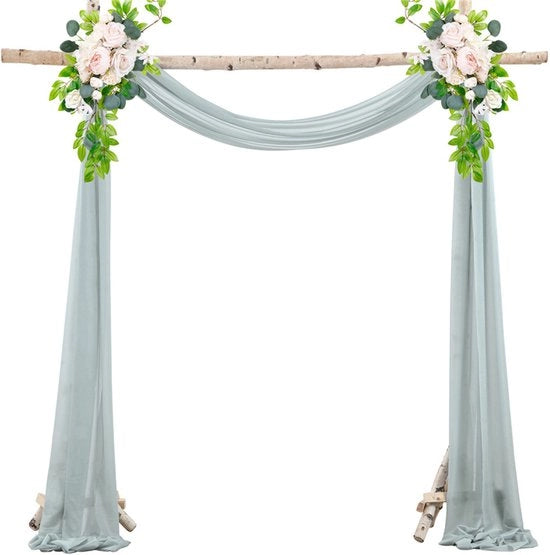 Slender Chiffon, tenda da sposa con nastri, tessuto chiffon drappeggiato per decorazione cerimoniale, sfondo, tenda da festa di seta - Grigio-Blu - 75*300cm
