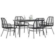 Set Mobili da Pranzo per Giardino 5 pz Nero Polyrattan Vetro