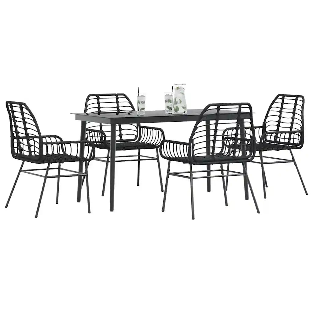 Set Mobili da Pranzo per Giardino 5 pz Nero Polyrattan Vetro