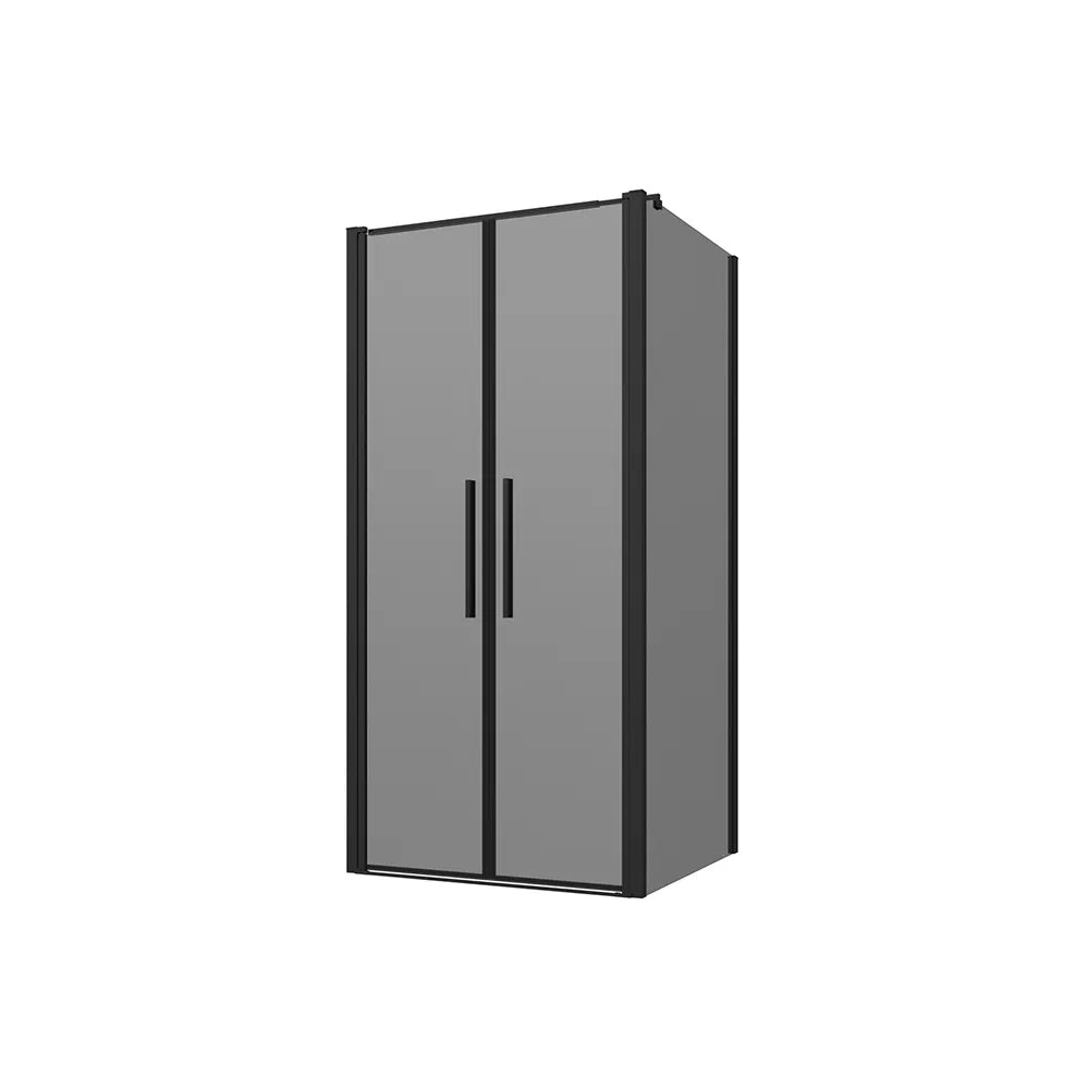 Box doccia 80x90cm con apertura saloon e parete fissa, profili nero opaco e vetro da 6mm fumè h195 | Elba