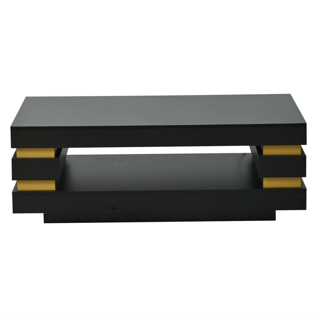 Tavolino lucido, 100 x 50 x 35 cm, design traforato, luci a LED, pannello truciolare, nero