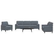 Set di Divani 3 pz con Cuscini e Rinforzi Grigio Scuro Velluto