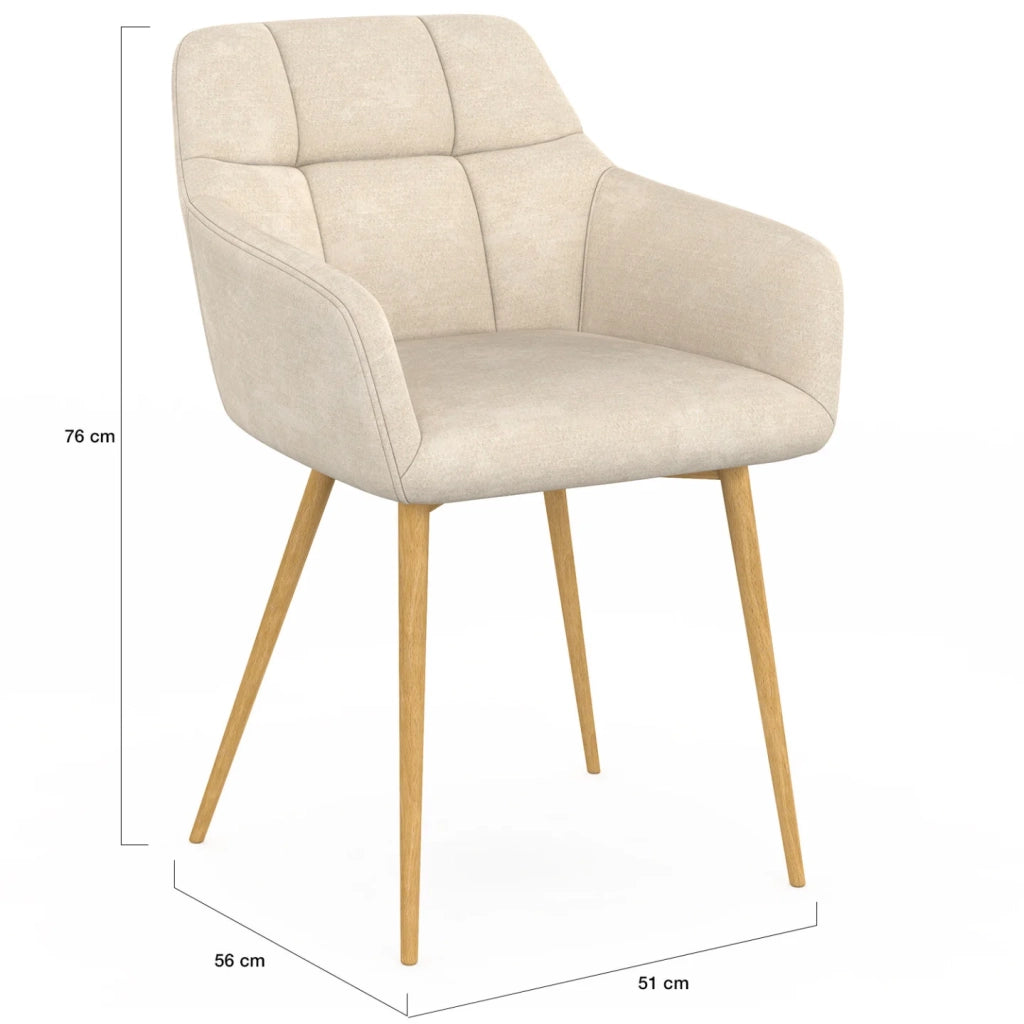 IDMarket - Set di 2 sedie GINA in tessuto cinigliato beige con gambe effetto legno