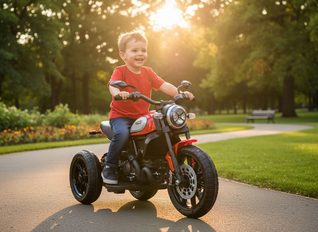 Moto Elettrica per Bambini Licenza Ufficiale Ducati Scrambler 12V 3,5Ah Rosso