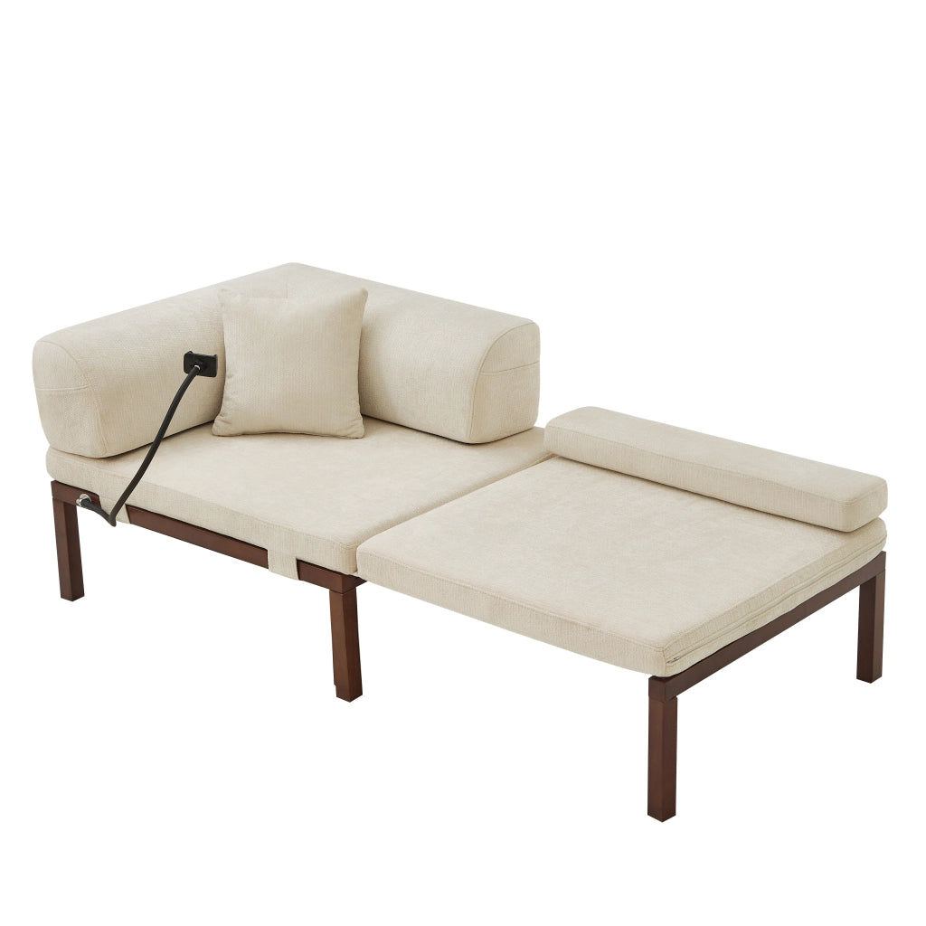 Letto estraibile singolo pieghevole in velluto con struttura in legno; senza materasso; beige
