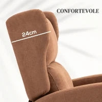 Poltrona Relax Alzapersona in Velluto con Schienale Reclinabile a 160° con Telecomando, Marrone Scuro