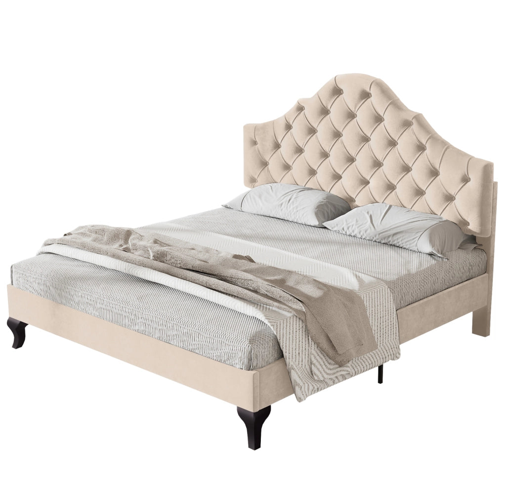 Letto imbottito 140x190 cm in velluto off white con rete