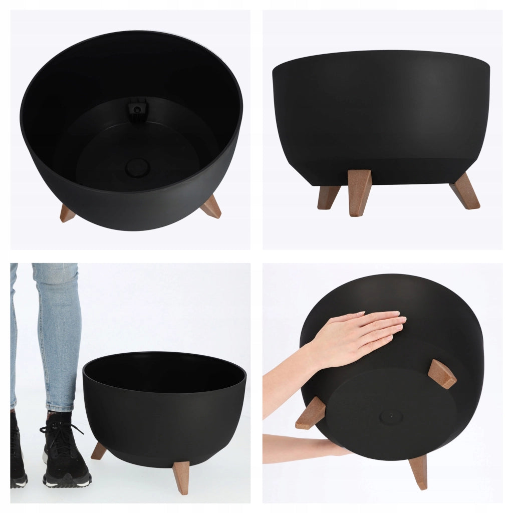 Vaso da fiori KADAX, fioriera, coperchio, gambe, inserto, vaso da fiori, 40 cm, nero, rotondo, 2 pezzi.