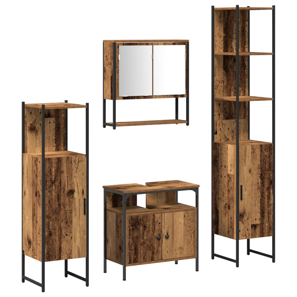 Set di Mobili da Bagno 4 Pezzi Legno Vecchio Legno Ingegnerizzato