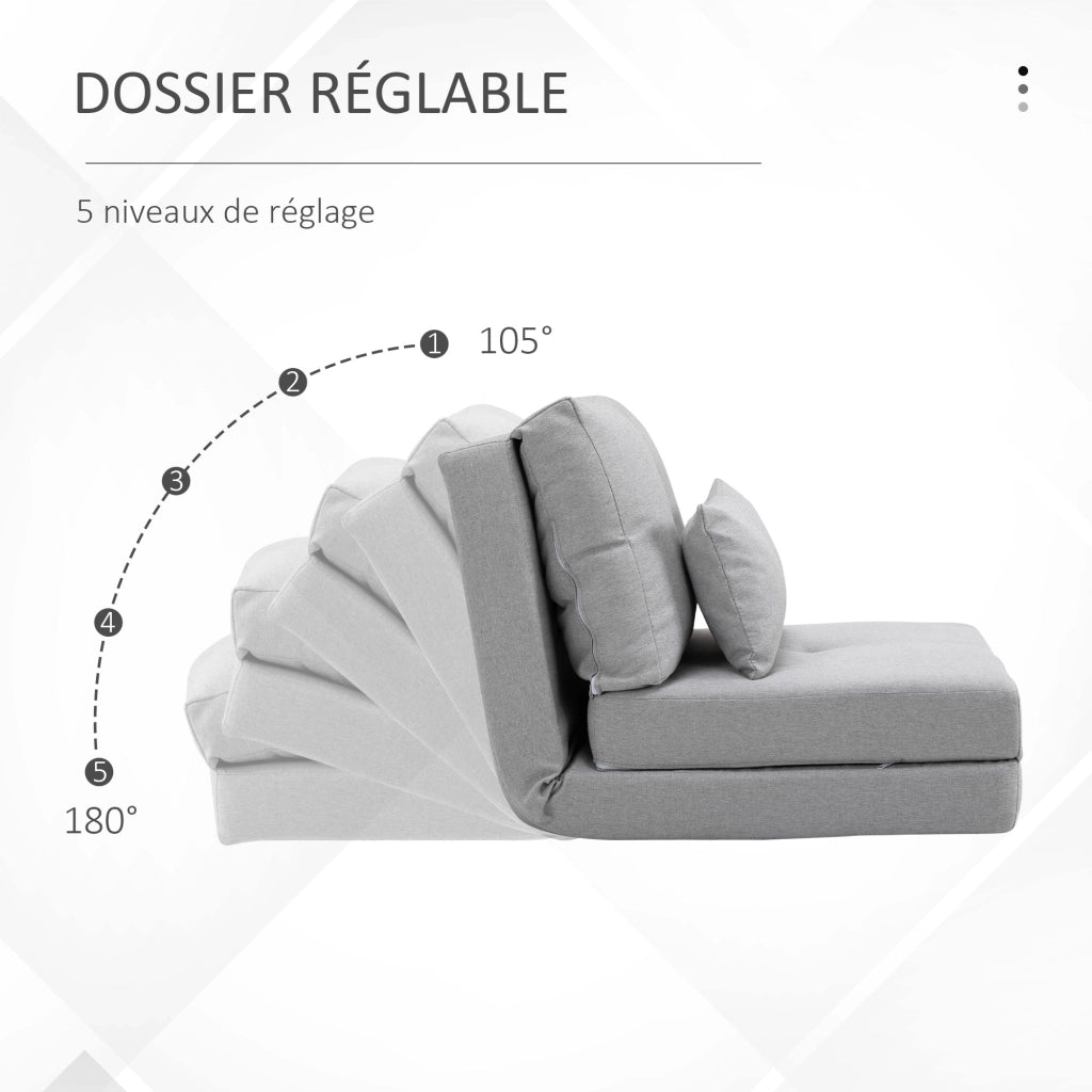 Poltrona letto imbottita con cuscino e schienale regolabile ¨C Zephmum ¨C Grigio chiaro